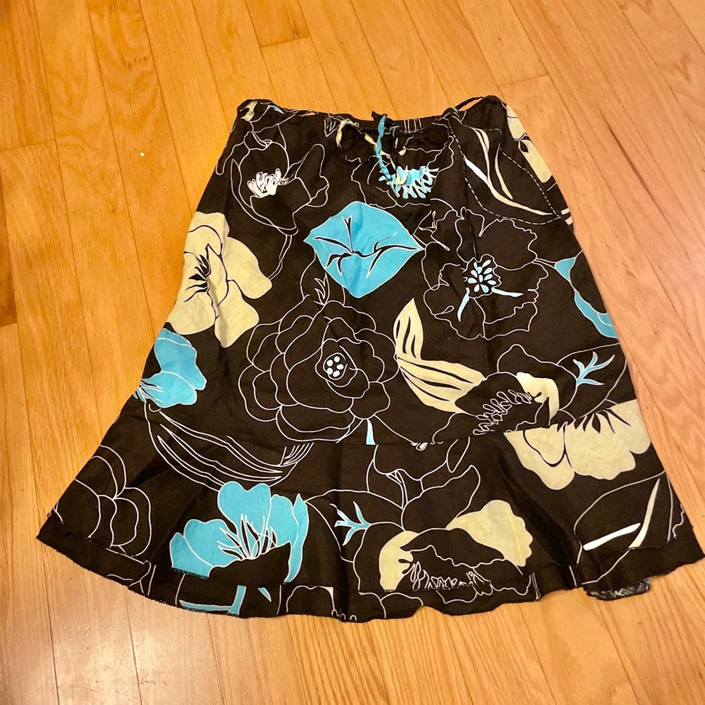 John Paul Richard Linen Blue and Black Floral Skirt